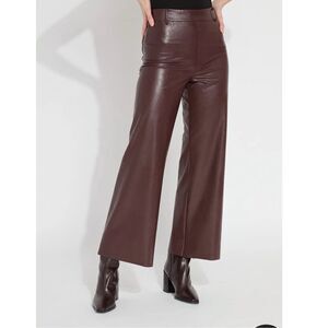 LYSSE NEW YORK $148 Vegan Leather Wide Leg pants deep burgundy large petite NWT